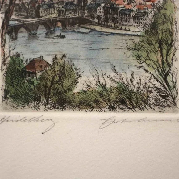 Vintage Heidelberg Germany Etching